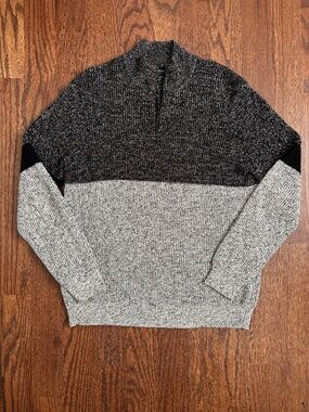Kenneth Cole New York Men’s L Gray Black Colorblock Quarter Zip Knit Sweater